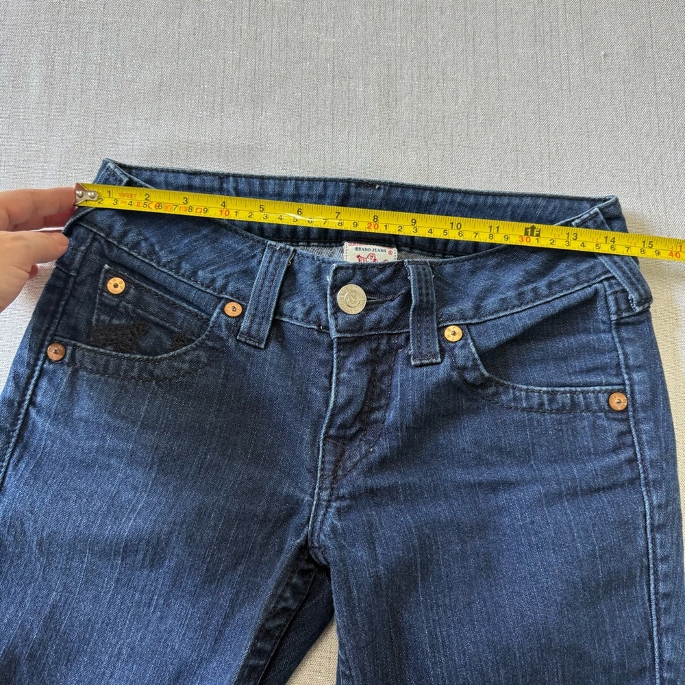 True Religion Becky Women's Dark Denim Navy Stitch BootCut Low Rise Size 27 - Picture 5 of 9